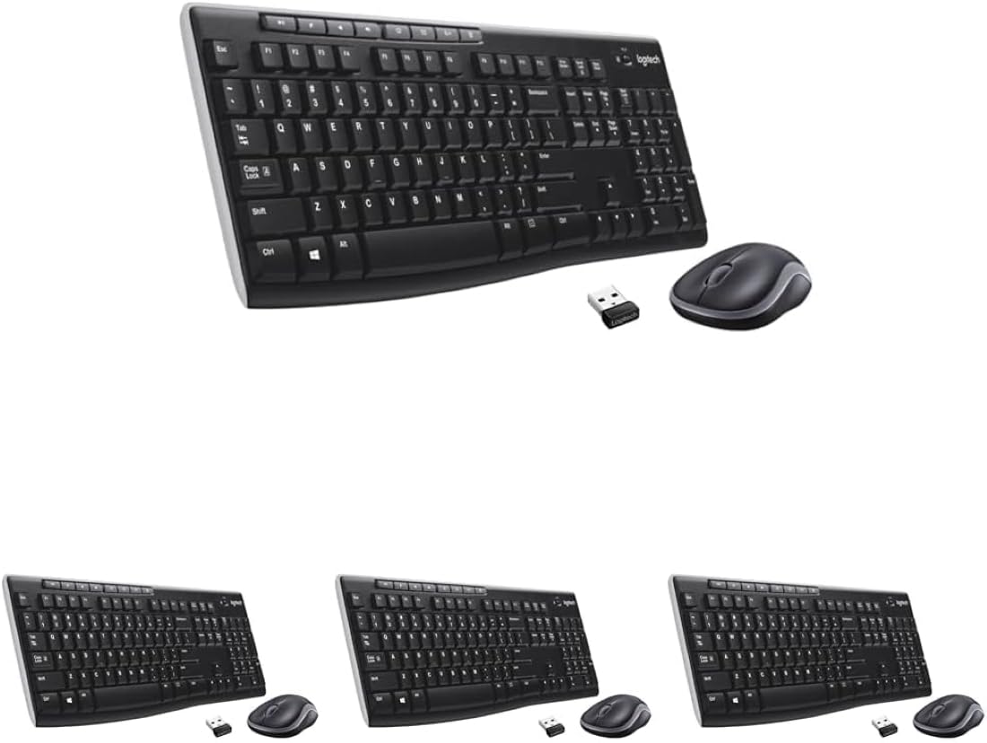 Logitech MK270 Wireless Keyboard and Mouse Combo for Windows, 2.4 GHz Wireless, Compact Mouse, 8 Multimedia and Shortcut Keys, for PC, Laptop - Black (Pack of 4)