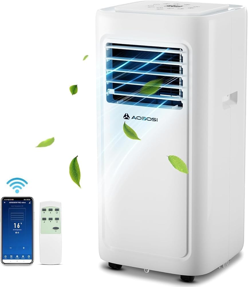 AAOBOSI Portable Air Conditioner, 10000 BTU Portable AC Units for Room up to 220 Sq.Ft, 4-in-1 AC Cooler with WiFi Control/LED Display/24Hrs Timer, Installation Kit for Home, Office, Dorm