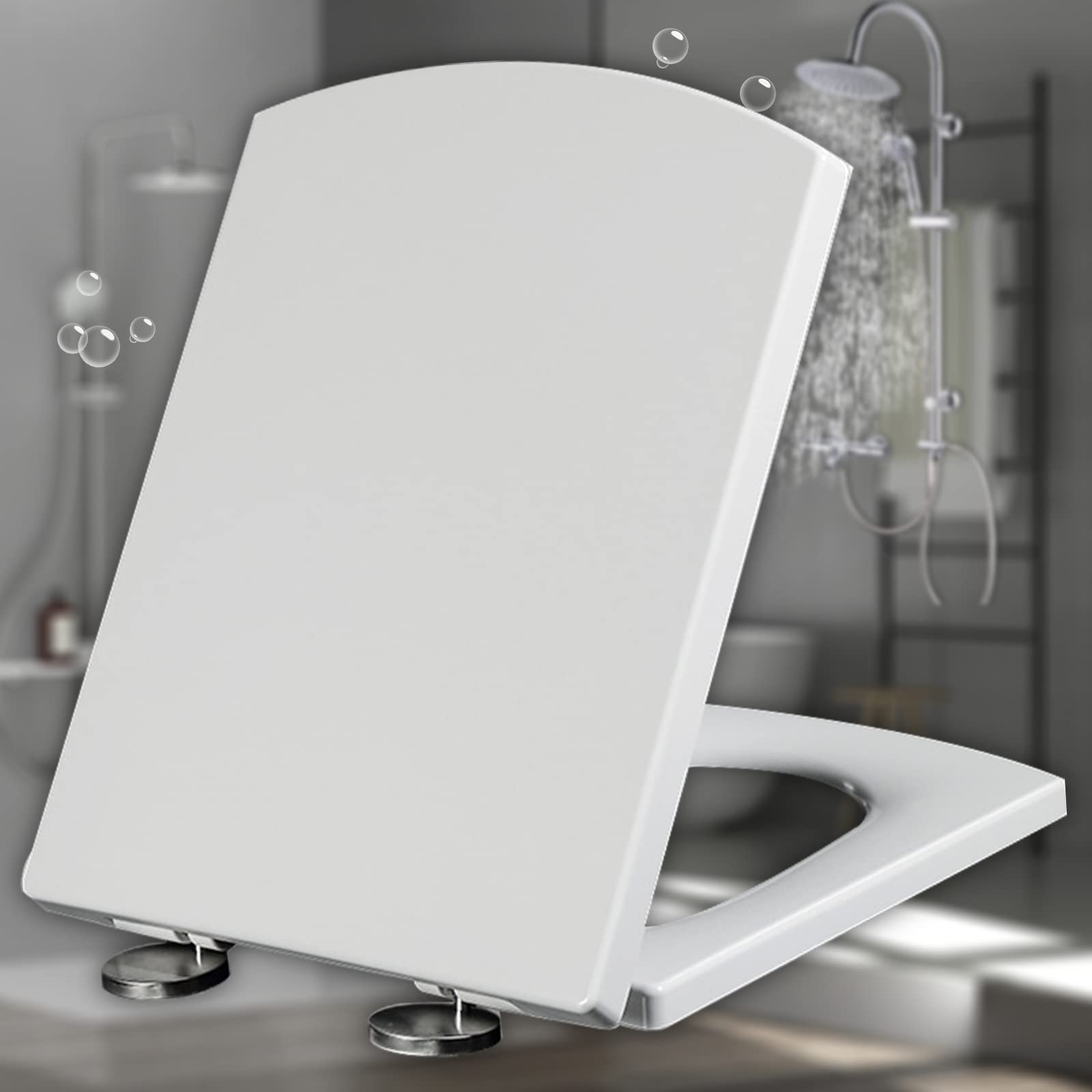 Universal Toilet Seat Soft Close, Toilet Seats for Standard Toilets, Toilet Seats Fittings and Fixtures Universal Included, Premium Universal Loo Seat,White-39.5~46.5 * 34.5cm