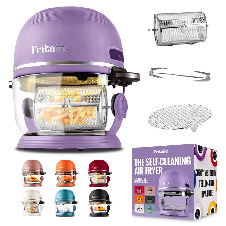 Non-Toxic Air Fryer Glass 5 Quart w/ 360 Visibility, Self-Cleaning, 400F Vortex Air Fryer for Even Cooking, BPA-Free Teflon Free, 6-in-1 Functions, Rotisserie, Roast, Bake, Lavender