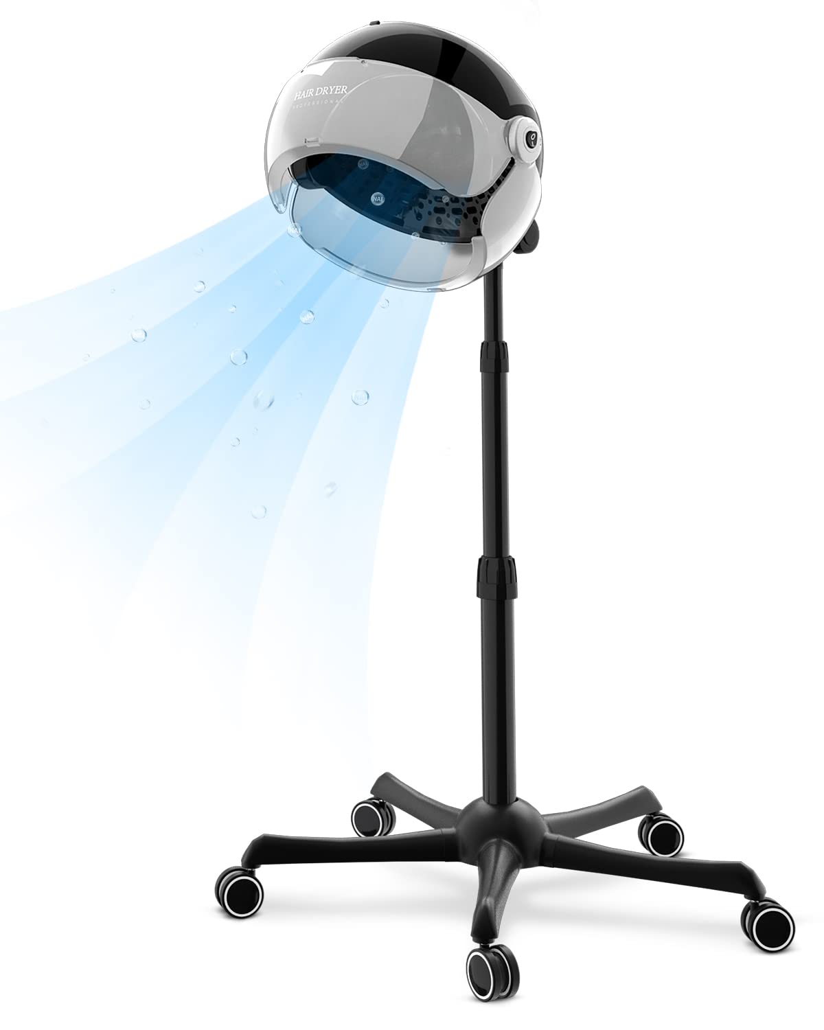 COLLIFORD Ionic Hooded Hair Dryer, 1875W Professional Height Adjustable Standing Hair Dryer Bonnet with 3 Temperature Settings, Portable Salon Dryer with Rolling Wheels for Home & Hairstylist