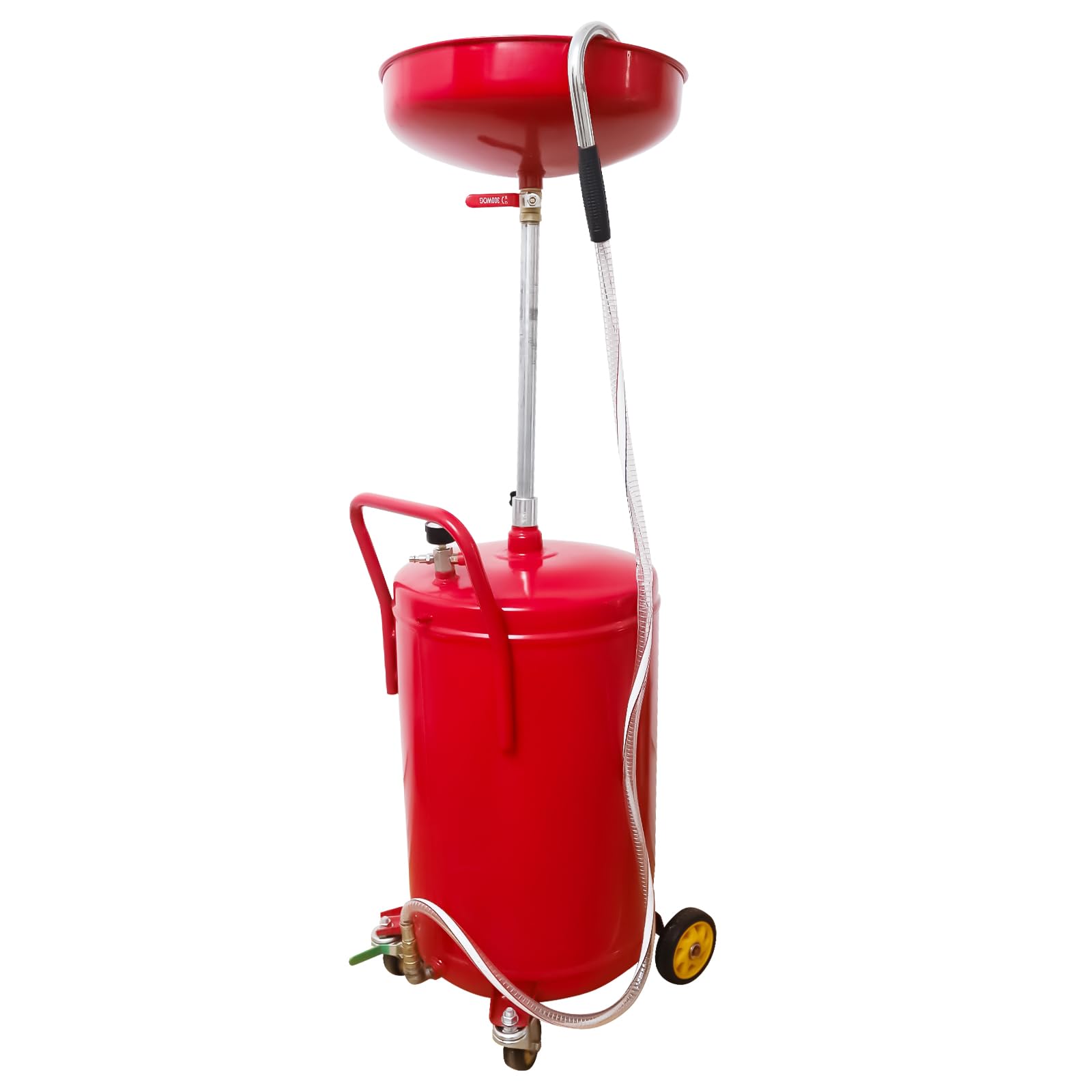 Aain 20 Gallon Portable Waste Oil Drain, Air Operated Industrial Fluid Drain Tank With Wheel, Adjustable Funnel Height, Red