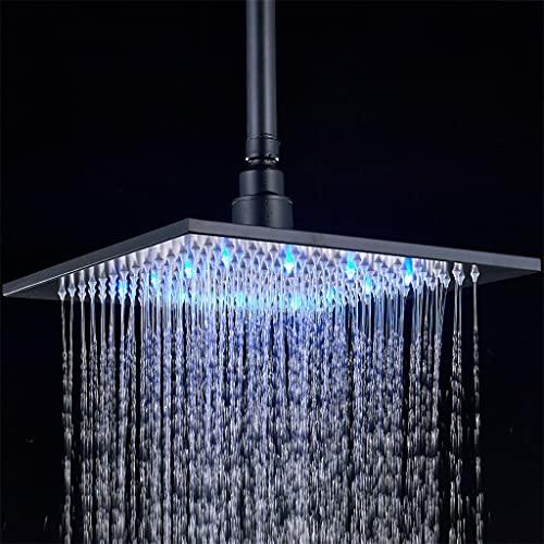 Shower System, LED 16" Rainfall ShowerHead Stainless Steel Square Color Changing Lights Showerhead (Size : C)(D)