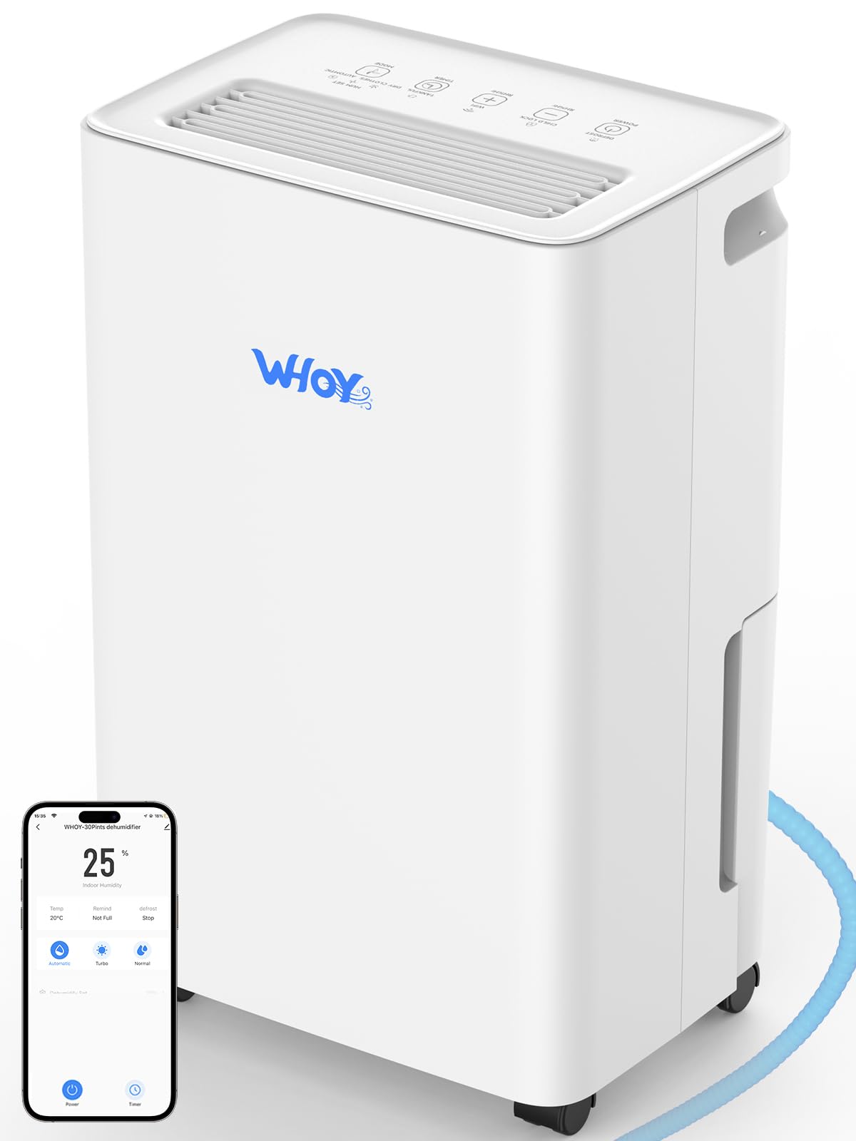 Dehumidifier for Home, 2000 Sq. Ft., Max 50 Pints(Standard 30 Pints), 1.6L Tank, App-Controlled, With 4.9 ft Drain Hose,Child Lock, Smart Ideal for Bedrooms & Living Rooms