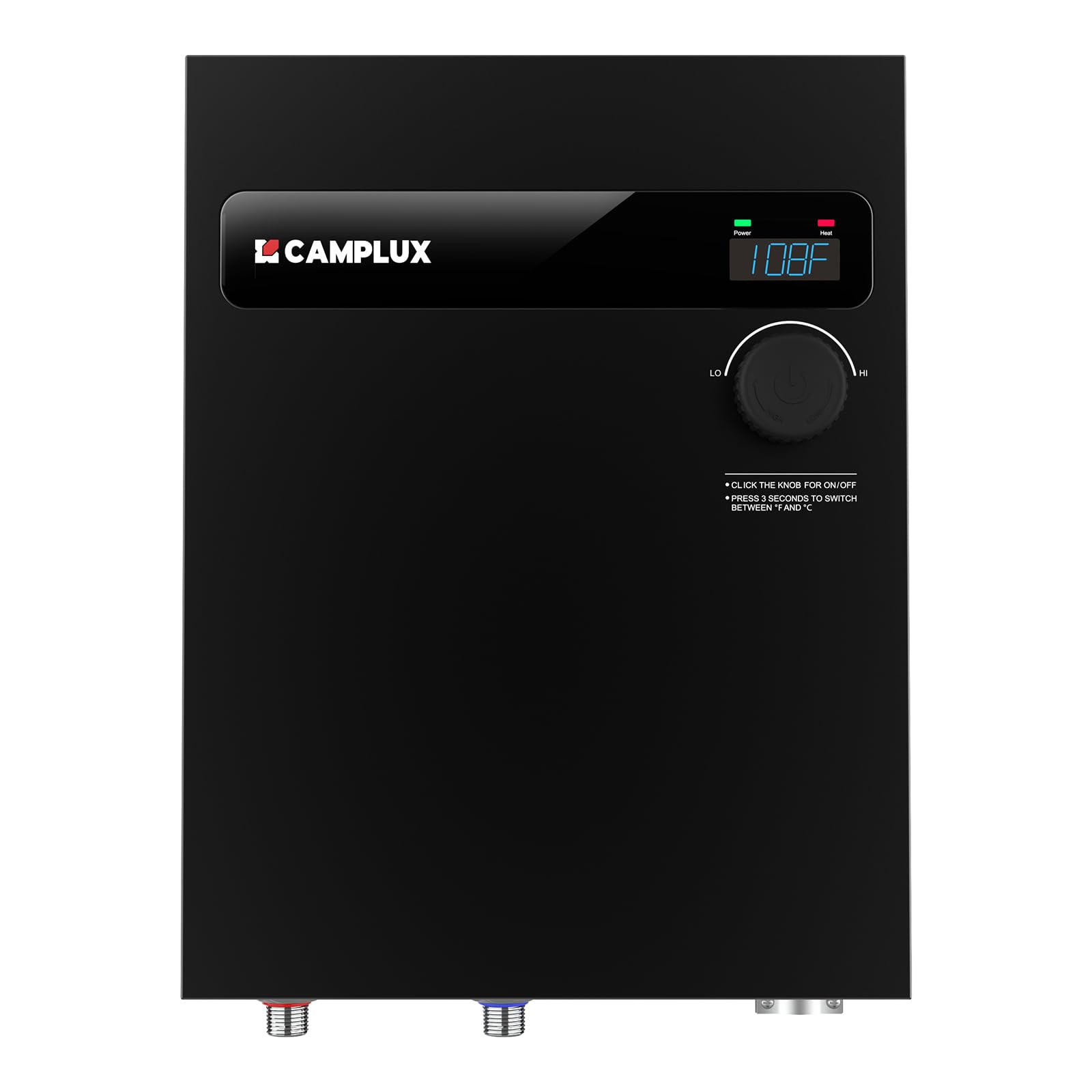 CAMPLUX Tankless Electric Water Heater 18kW, On Demand Hot Water Heater Electric with Digital Display 240V for Whole House Shower, Black