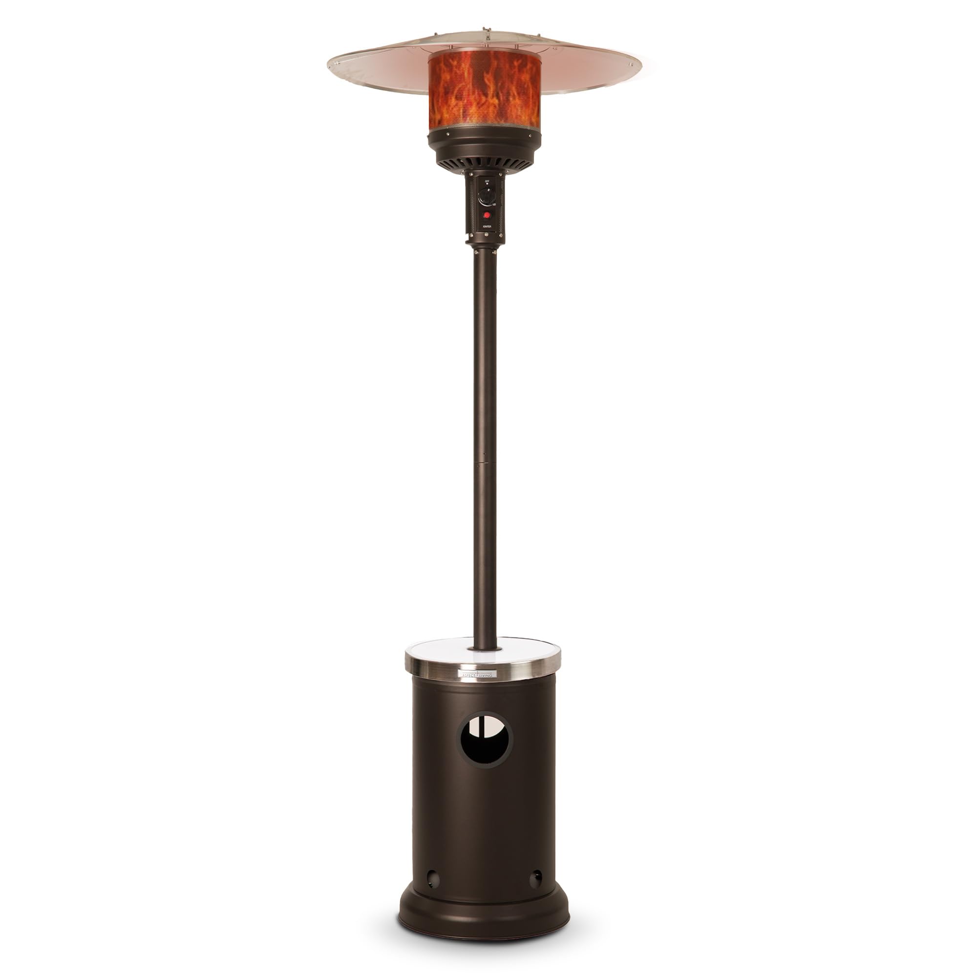 Aspect Living 65263 Patio Heater with LED Table 48,000 BTU Output Electronic Ignition System, With Wheels, Portable Outdoor Propane Patio Heater - Mocha Finish