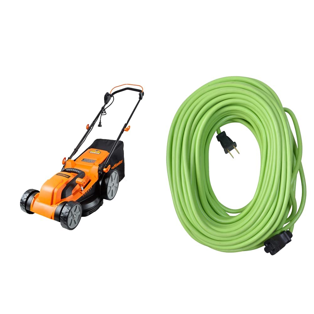LawnMaster MEB1216K Electric Lawn Mower 16-Inch 12AMP and Yard Master 9940010 Outdoor Garden 120-Foot Extension Cord, Light Duty
