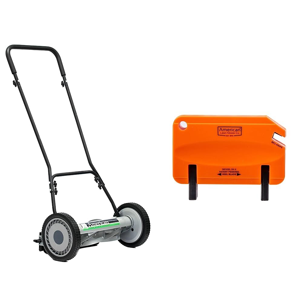 Great States American Lawn Mower 1815-18 18-Inch 5-Blade Reel Lawn Mower & American Lawn Mower Co. SK-2 Reel Lawn Mower Hand Sharpener, Orange