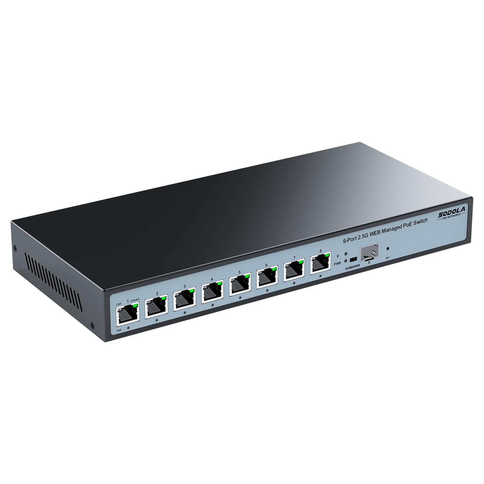 SODOLA 8 Port 2.5G Web Managed PoE Switch 120W|1X 10G SFP+&8 x 2.5GBase-T PoE Ports, Max 90W PoE Output, IEEE802.3af/at/bt,Desktop&Wall Mount 2.5GbE PoE Network Switch