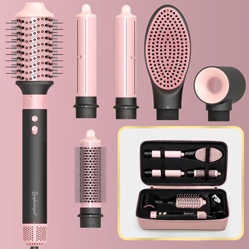 6 in 1 Professional Hot Air Styler & Hair Dryer Brush with 110,000 RPM Negative Ionic Blow Dryer, Hair Style with Auto Wrap Curlers, Straighteners, and Volumizers, Travel Bag Included