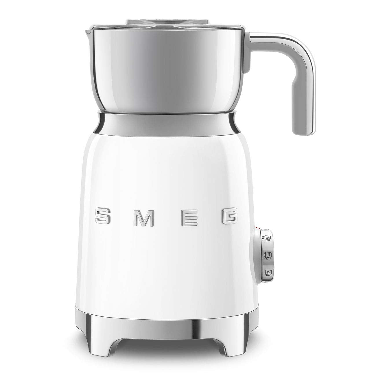 SMEG Retro 50's Style Milk Frother with 2 Disks 6 Preset Programs Hot or Cold Frothing and Induction Heating (White)