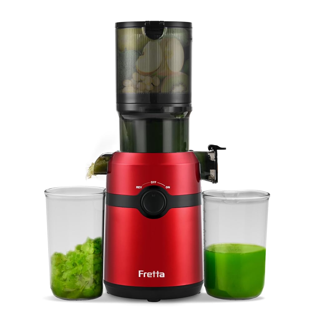 Cold Press Juicer Machines,Fretta Slow Masticating Juicer Machines with 4.25" Large Feed Chute,Fit Whole Fruits & Vegetables Easy Clean Self Feeding,High Juice Yield,BPA Free (imRed)