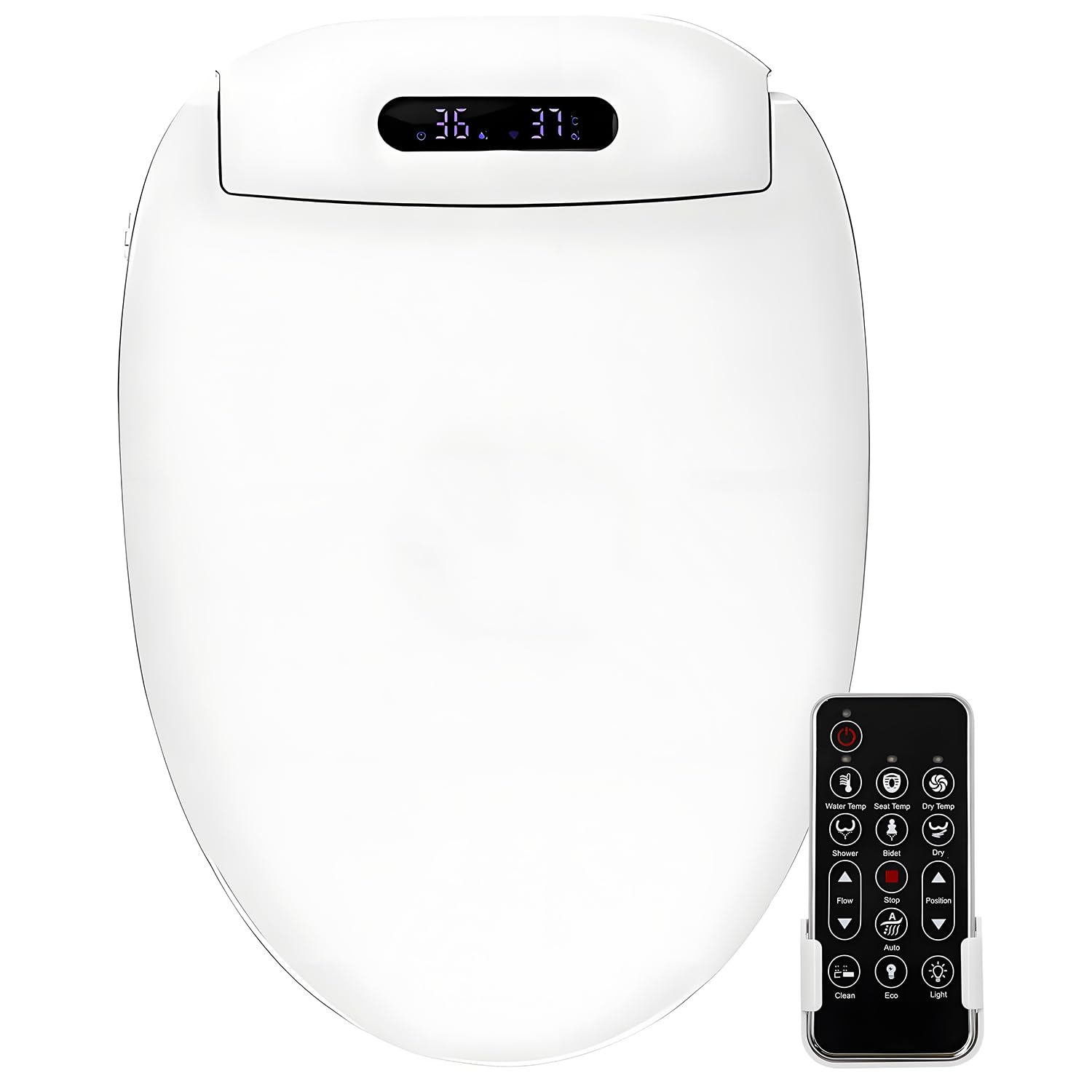 Bonxrdun Electric Bidet Toilet Seat Elongated, Slow Close Seat, Warm Air Dryer, Remote Control, LED Light, Smart Heated Bidet Seat, Temp Adjustable Toilet Lid