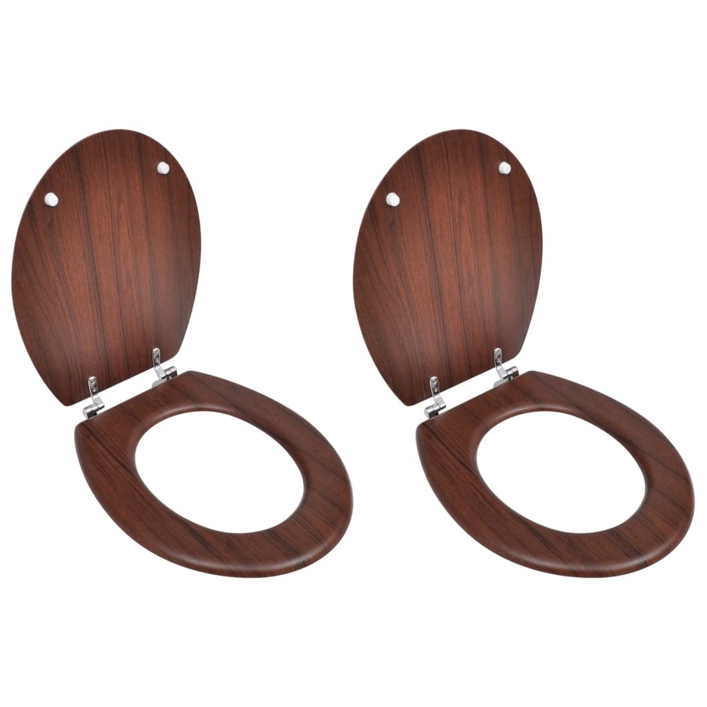 Toilet Seats with Lid, Set of 2, MDF Brown Toilet Seat with Toilet Lid, Seat and Lid MDF & Hinges Chrome Zinc Alloy Easy to Install Clean
