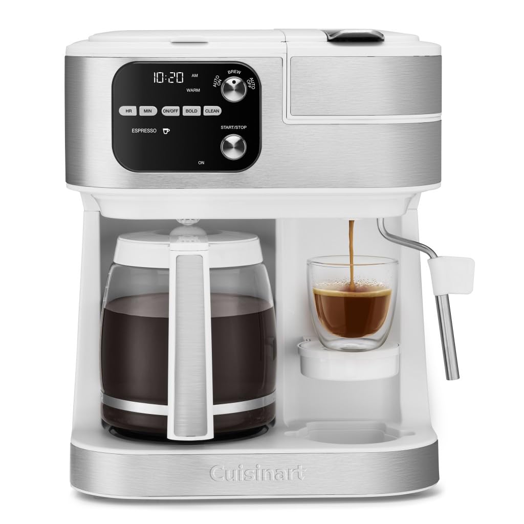 Cuisinart Coffee Maker Barista System, Coffee Center 4-In-1 Coffee Machine, Single-Serve Coffee, Espresso & Nespresso Capsule Compatible, 12-Cup Carafe, White, SS-4N1W