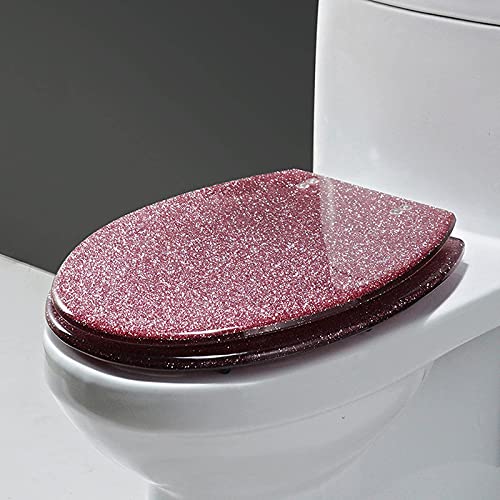 Glitter Resin Toilet Seat, Toilet Seat Cover Round, Resin Universal U/V/O Toilet Seat, Thicken Toilet Seat Slow Close,with Stainless Steel Hinge, Easy to Clean & Install