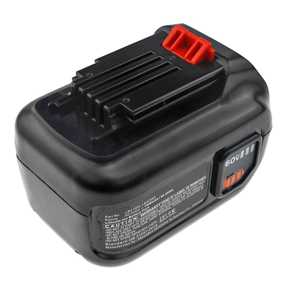 Synergy Digital Lawn Mower Battery, Compatible with Black & Decker CM2060C Lawn Mower, (Li-ion, 60V, 1500mAh) Ultra High Capacity, Replacement for Black & Decker LBX1560, LBX2560 Battery