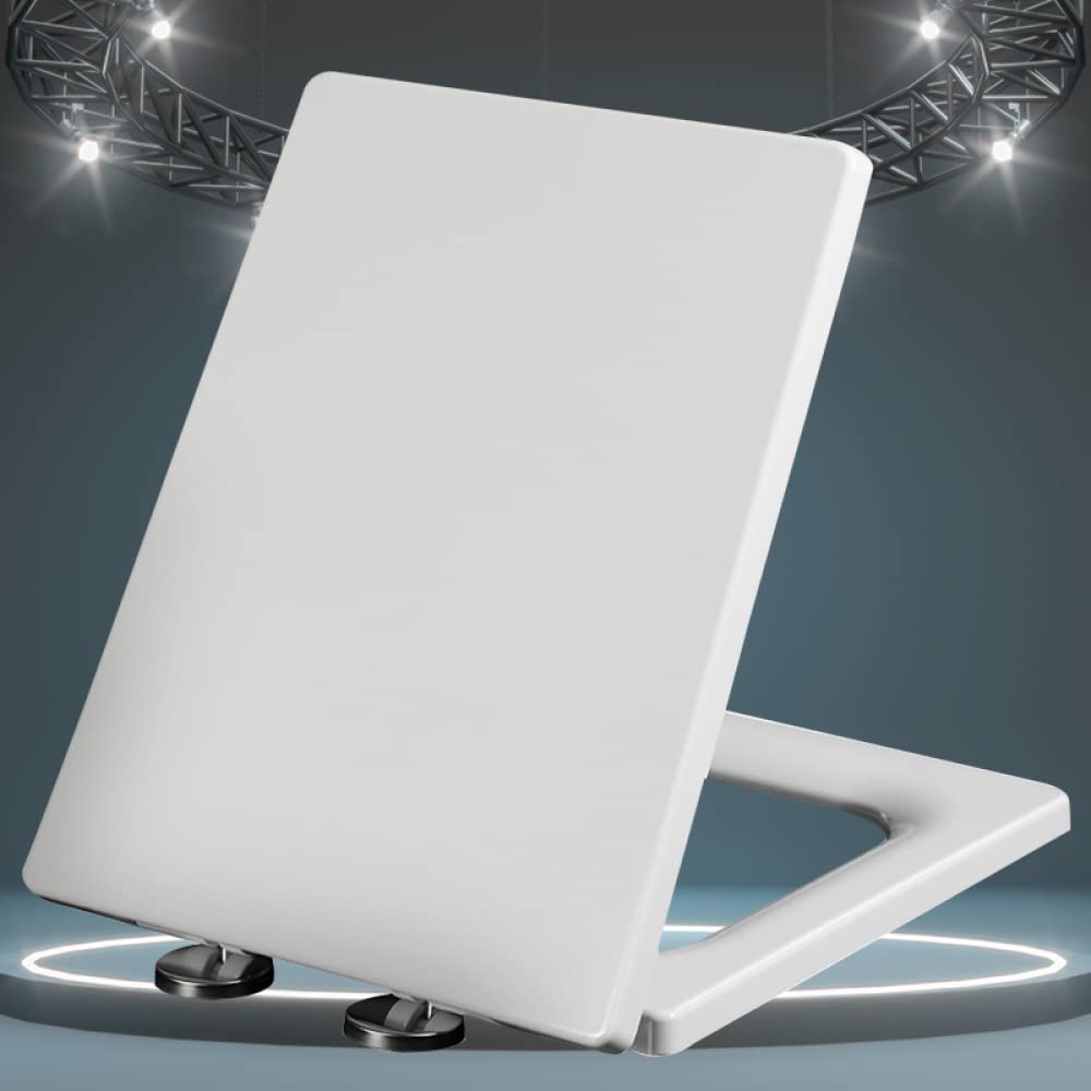 Toilet Seats Soft Close White Square Shaped Top Fixing Toilet Seat, Top Fixing Square WC Loo Seat Toilet Lid, Slow Close Hinges Adjustable,white-41~48 * 36.5cm