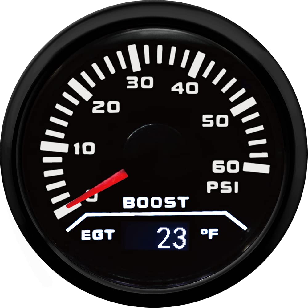 MOTOR METER RACING W Pro Series 52mm 2-1/16" 2 in 1 Turbo Boost 0-60 PSI & Pytometer EGT Exhaust Gas Temperature Gauge 0-1600°F Black Dial White LED Waterproof
