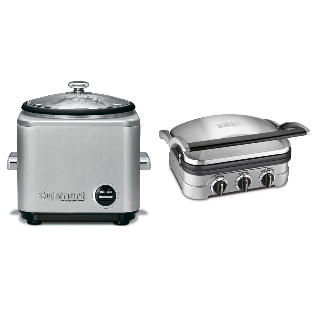 Cuisinart 8-Cup Rice Cooker, Silver and Panini Press by , Stainless Steel Griddler, Sandwich Maker & More, 5-IN-1, GR-4NP1