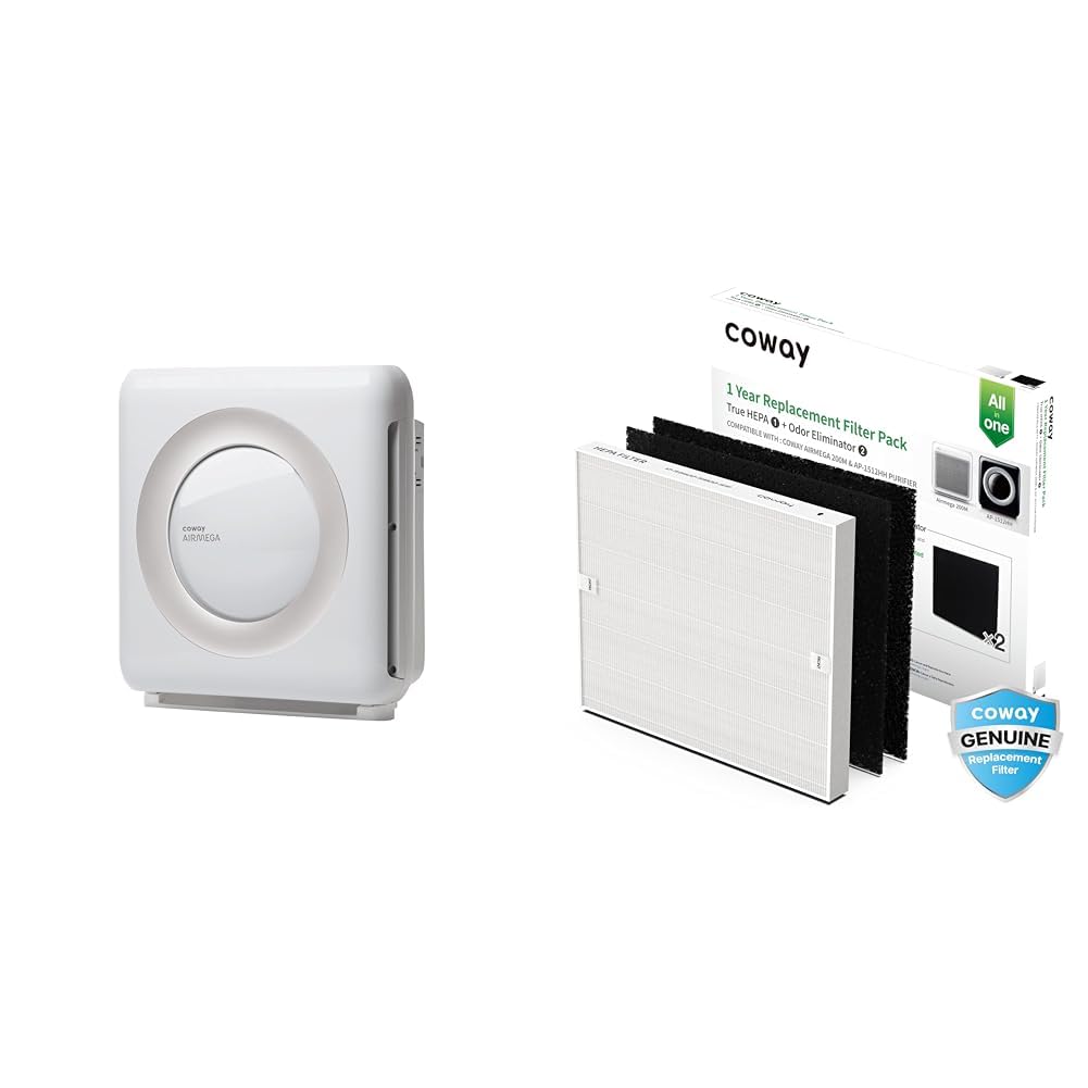 Bundle | 1 Coway Airmega AP-1512HH(W) True HEPA Purifier White + 1 Extra Coway Airmega AP-1512HH Air Purifier Replacement Filter Set