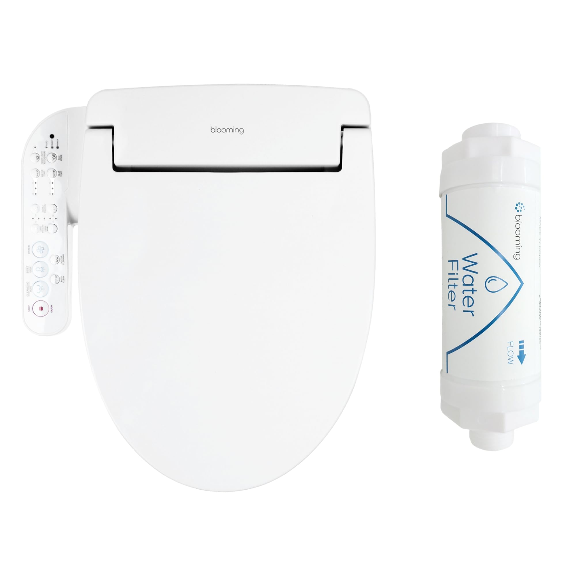 Blooming NB-1360E Bidet Toilet Seat, Warm Water with Stainless Steel Nozzle, Warm Air Dryer, Heated Toilet Seat, Sittable Lid, Nightlight, Fits Elongated Toilets, White (Elongated)