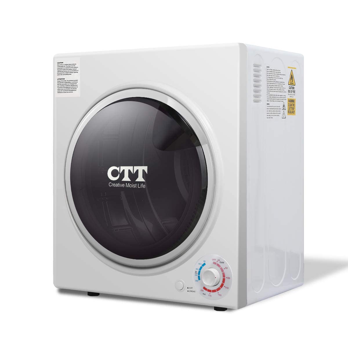 CTT 3.5 Cu. Ft. Compact Clothes Dryer, 1500W Electric Dryers for Clothes, Electric Clothes Dryer with Stainless Steel Drumble for 13.2 lbs. with 4 Automatic Drying Modes (White)