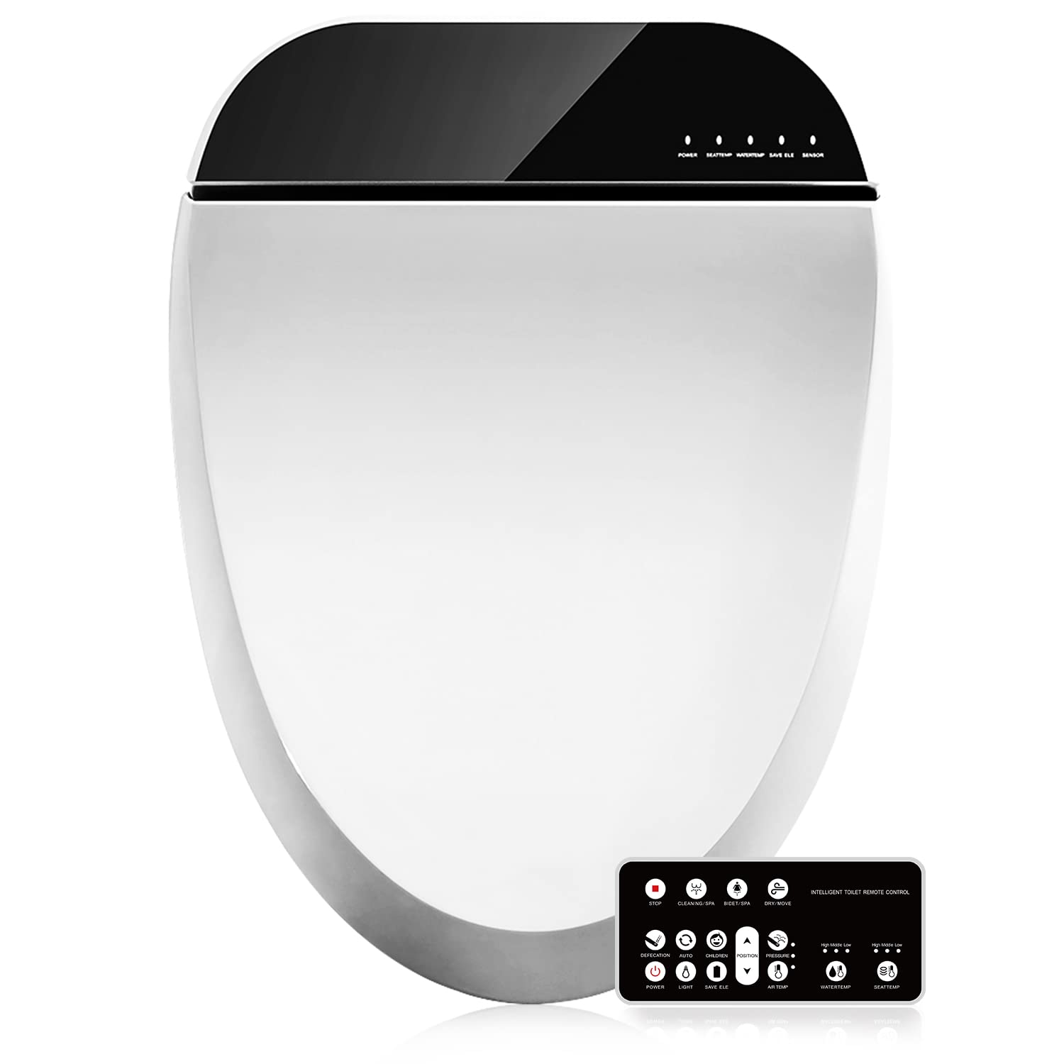 Combier CMA102DS-B Electric Bidet Smart Toilet Seat,Endless Warm Water, Rear and Front Wash, LED Light, Quiet Operation, Wireless Remote, Black(Round)