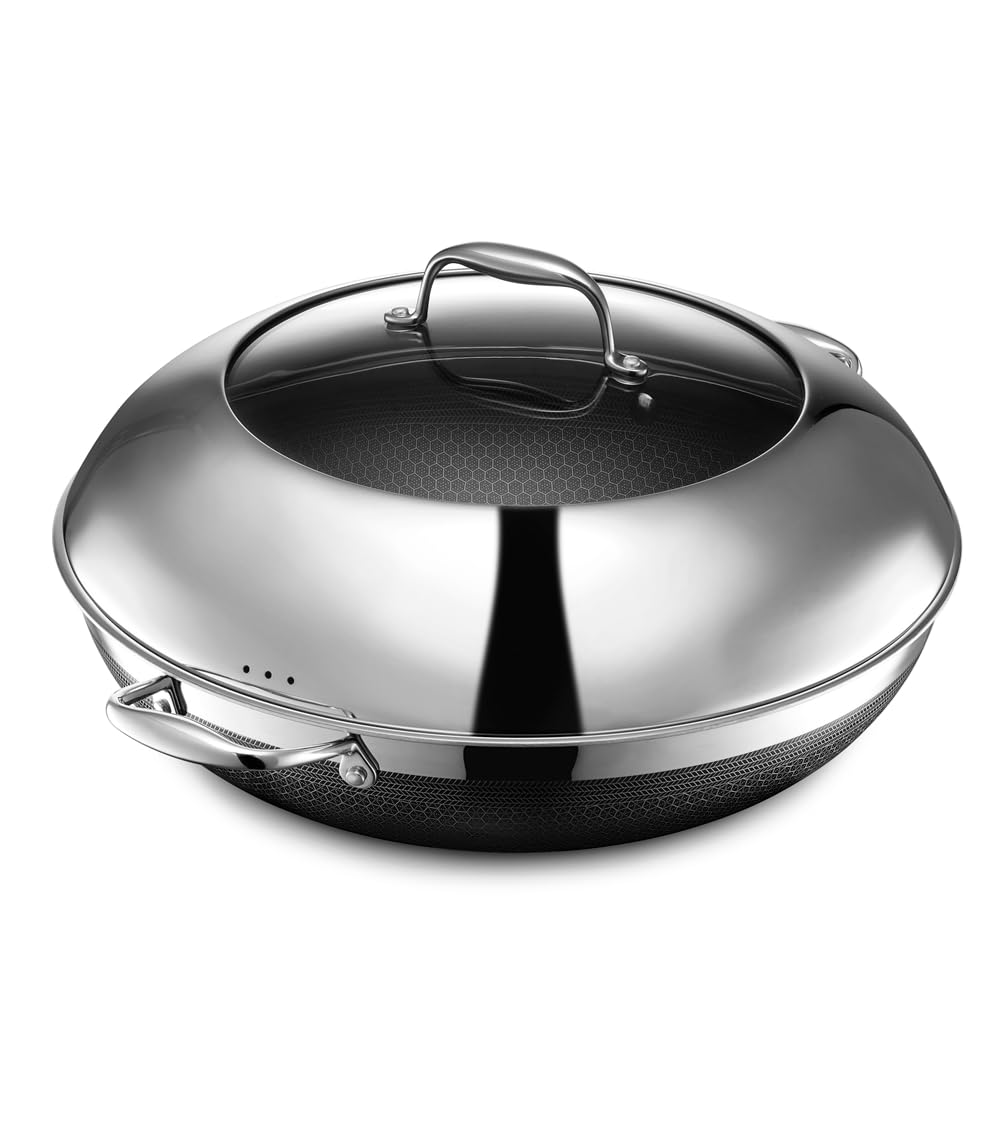 HexClad Hybrid Nonstick 14-Inch Wok with Stainless Steel Lid, Stay-Cool Handles, Dishwasher-Friendly, Oven-Safe Up to 900°F, Induction-Ready, Compatible with All Cooktops