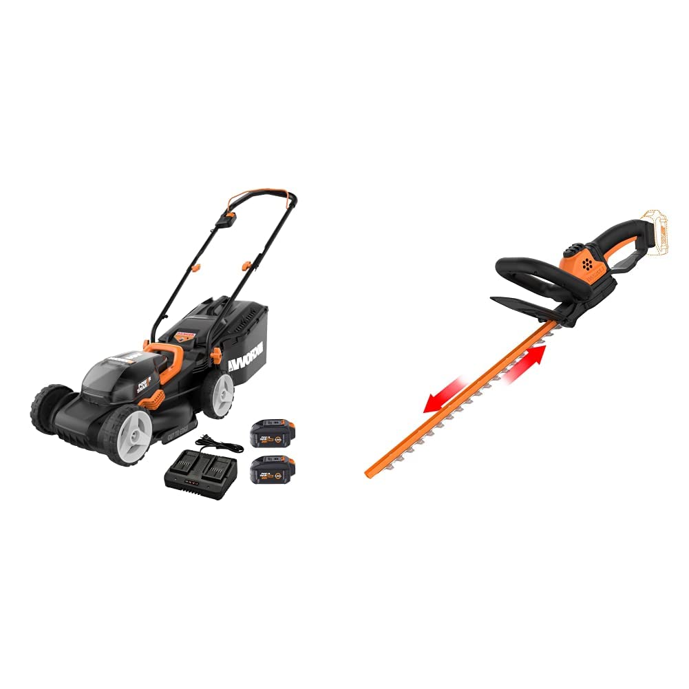 Worx WG779 40V Power Share 14" Cordless Lawn Mower + WORX WG261.9 20V Power Share 22" Cordless Hedge Trimmer