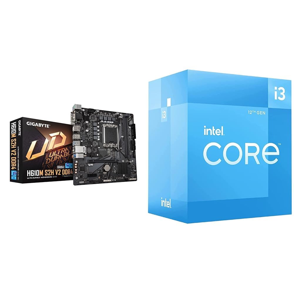 GIGABYTE H610M S2H V2 DDR4 (H610/ Intel/LGA 1700/ Micro ATX/ DDR4 & Intel Core i3 (12th Gen) i3-12100 Quad-core (4 Core) 3.30 GHz Processor - Retail Pack