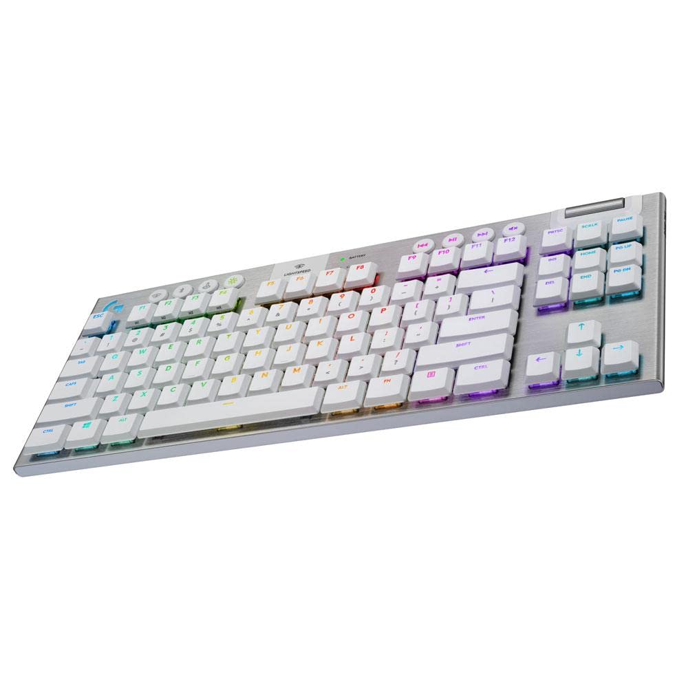 Logitech G915 TKL Tenkeyless Lightspeed Wireless RGB Mechanical Gaming Keyboard, Low Profile Switch Options, Lightsync RGB, Advanced Wireless and Bluetooth Support - Tactile, White