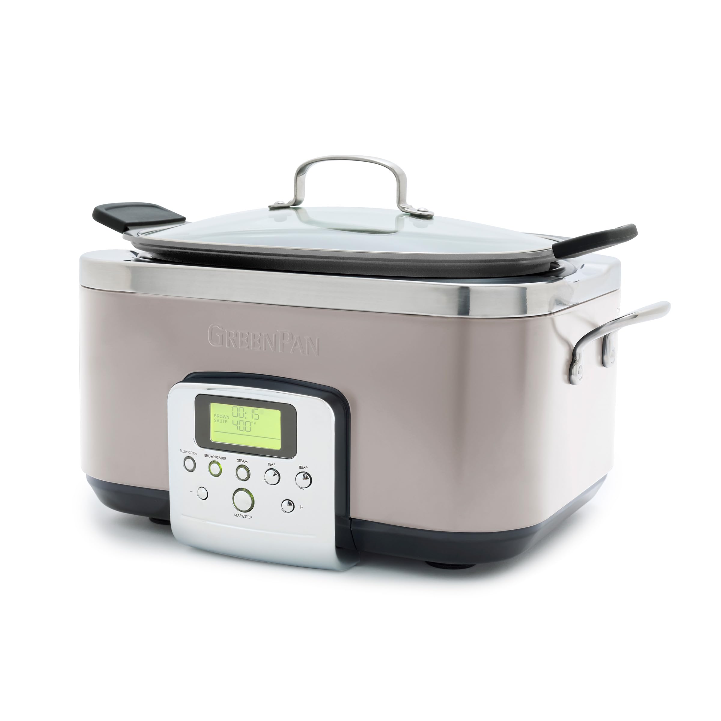 GreenPan Elite 8-in-1 Programmable 6QT Electric Slow Cooker, Dishwasher Safe Lid & Removable Crock, PFAS-Free Healthy Ceramic Nonstick Multi-Cooker, Sear, Sauté, Brown, Steam Basket, Roast, Clay
