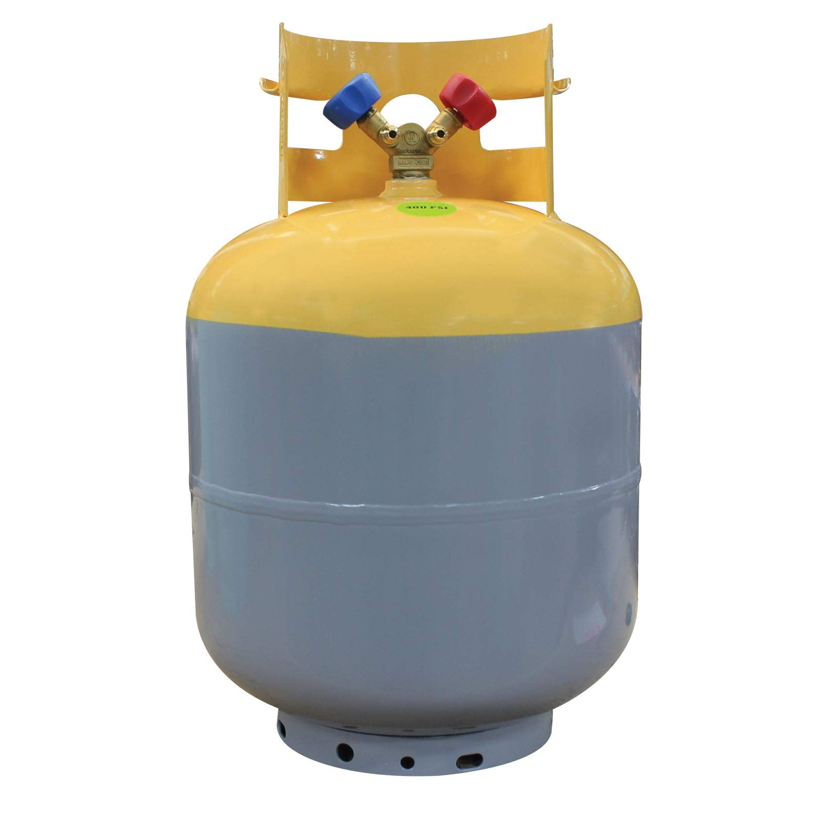 Mastercool 63010 50 lb Refrigerant Recovery Cylinder, DOT-Approved, 1/4" FL-M Connections, HP325/HP345 Steel, Yellow/Gray (No Refrigerant Included)