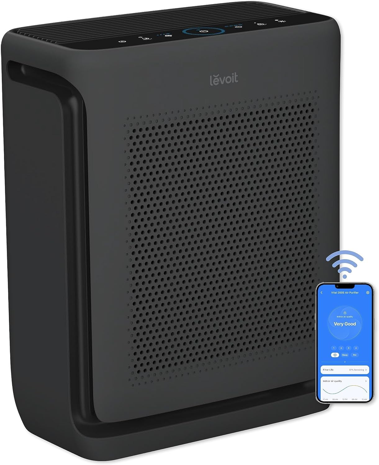 LEVOIT Air Purifiers for Home Large Room Up to 1800 Ft² in 1 Hr with Washable Pre-Filter, Air Quality Monitor, Smart WiFi, HEPA Sleep Mode for Allergies, Pet Hair in Bedroom, Vital 200S-P, Black