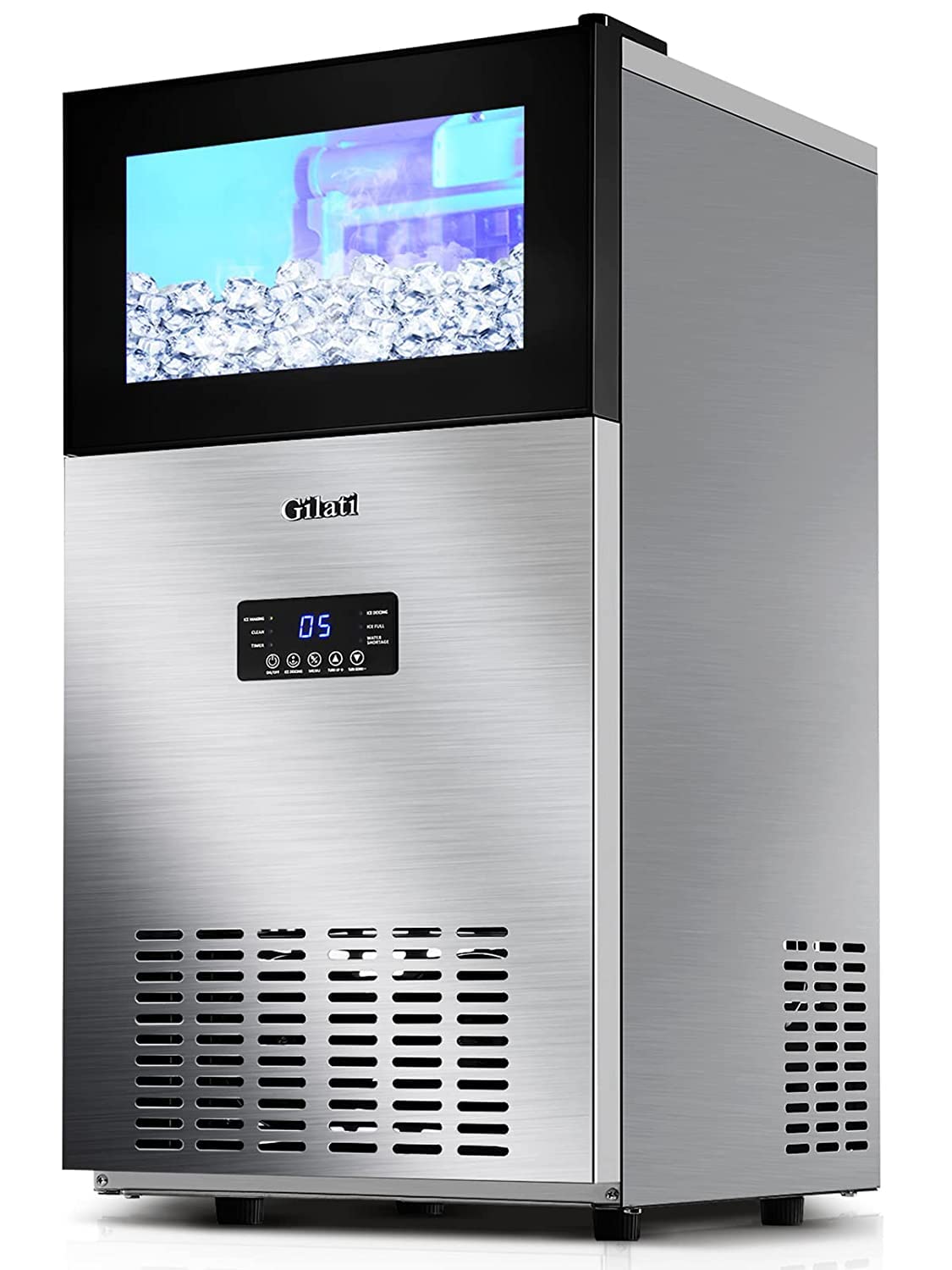 Commercial Ice Maker Machine 130LBS/24H with 35LBS Storage Bin,15Inch Wide 11-20 Mins Under Counter/Freestanding Stainless Steel Large Ice Machine