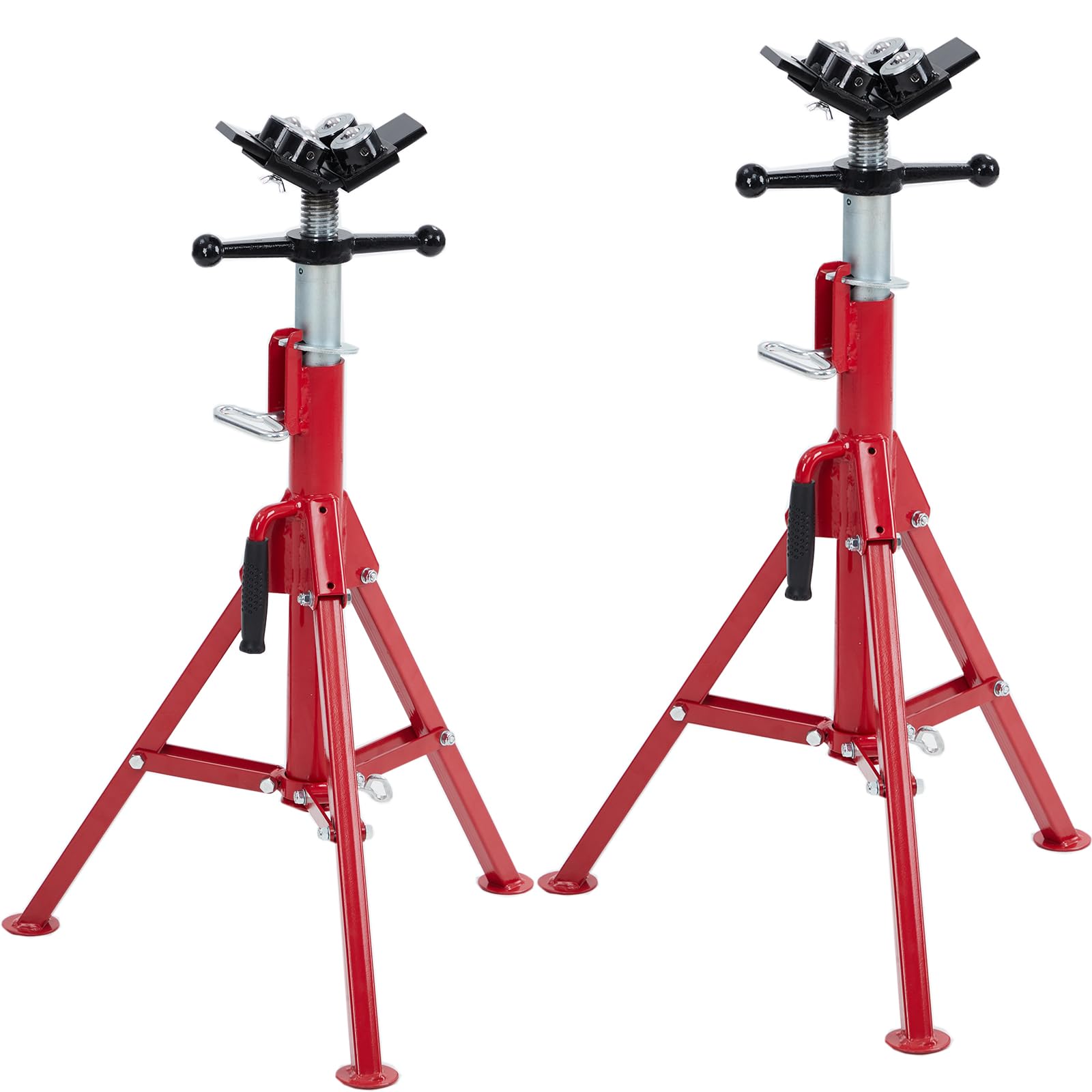 2 Pcs V Head Pipe Jack Stand with 4 Ball Transfer, Adjustable Heavy Duty Pipe Stand for Welding, 2500 Lbs Capacity, 28-52 Inches, Portable Foldable Jack Stands for Construction Projects