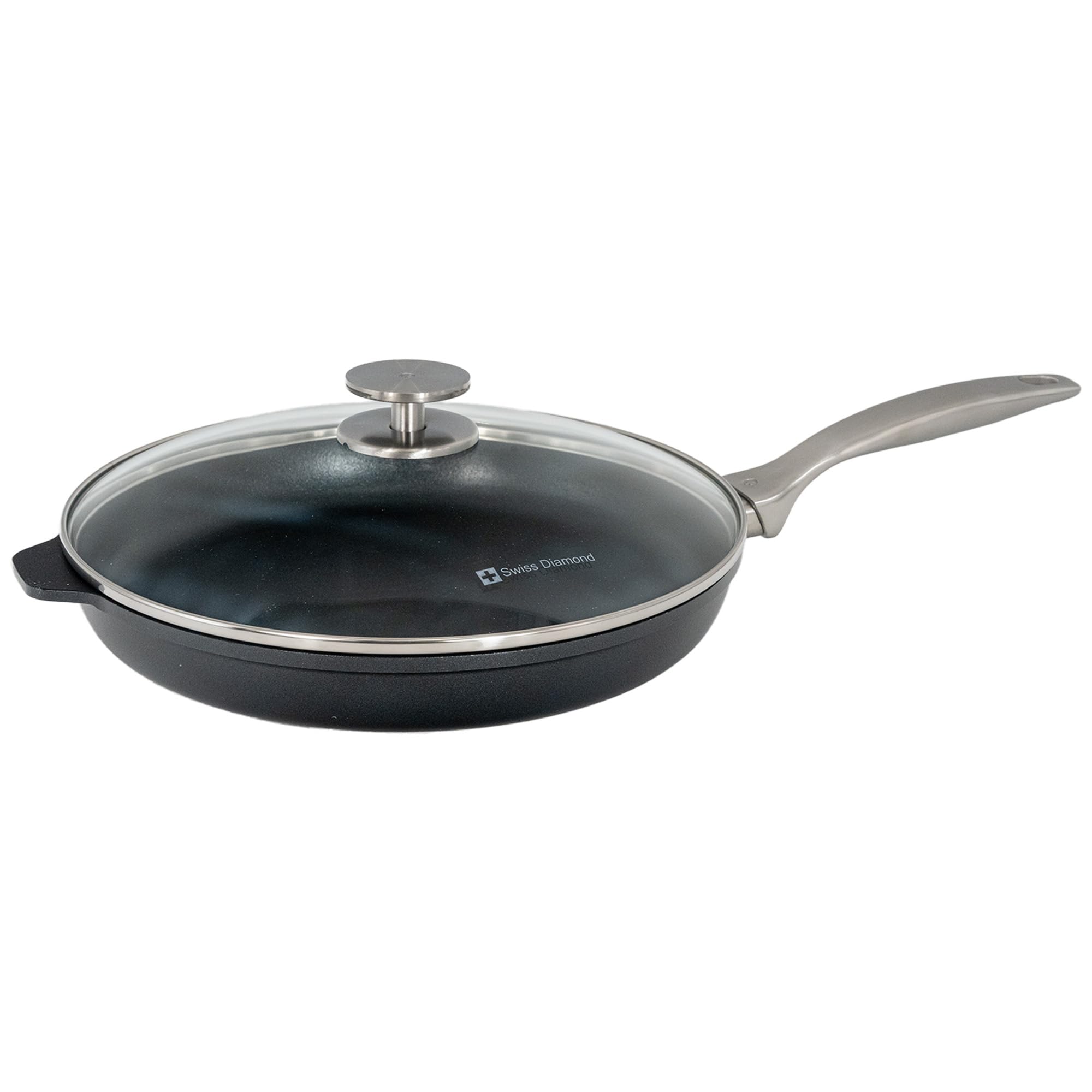 Swiss Diamond Frying Pans Nonstick with Lid, Features Stainless Steel Handle, Nonstick Diamond Coated Aluminum Skillets and Oven Safe Frying Pans with Lids, Cover Included, 11 Inch