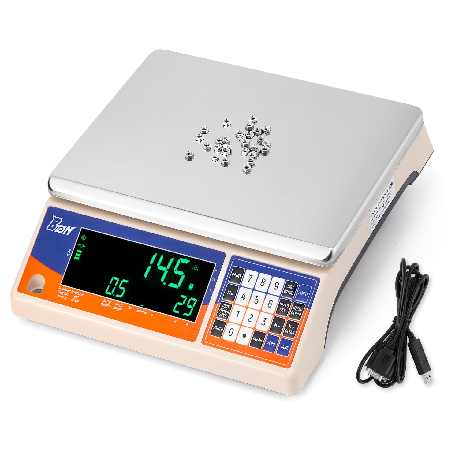 Bonvoisin Industrial Counting Weight Scale kg/g Electronic Digital Inventory Counting Scale for Small Parts Coins Piece with Data Cable(30kg, 0.1g)