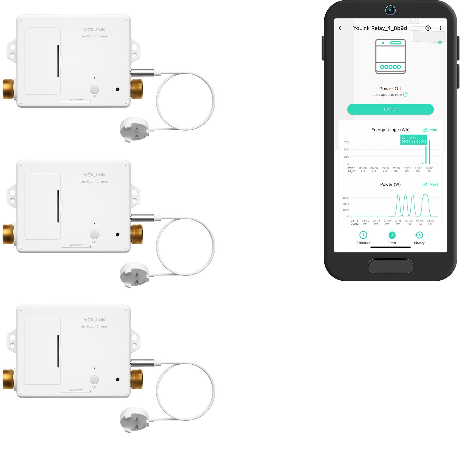 YoLink LeakStop 1 Channel Leak Detector, 3-Pack, Stops Running Water in Home, Office, or Apartment Toilets & Sinks, Auto Shutoff Valve, Prevents Water Waste, Real-Time Monitoring, Hub Required
