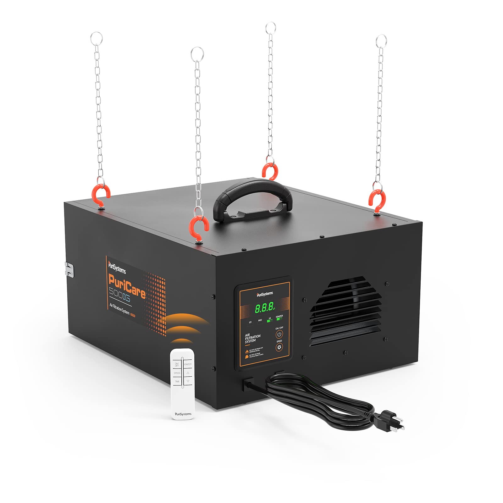 PURISYSTEMS Air Filtration System 3-Speed Remote, Built-in Ionizer, PuriCare 500IG Hanging Air Filter w/RF Remote for Woodworking, Garage and Shop Dust Collector, up to 500 sq. ft (350/450/500 CFM)