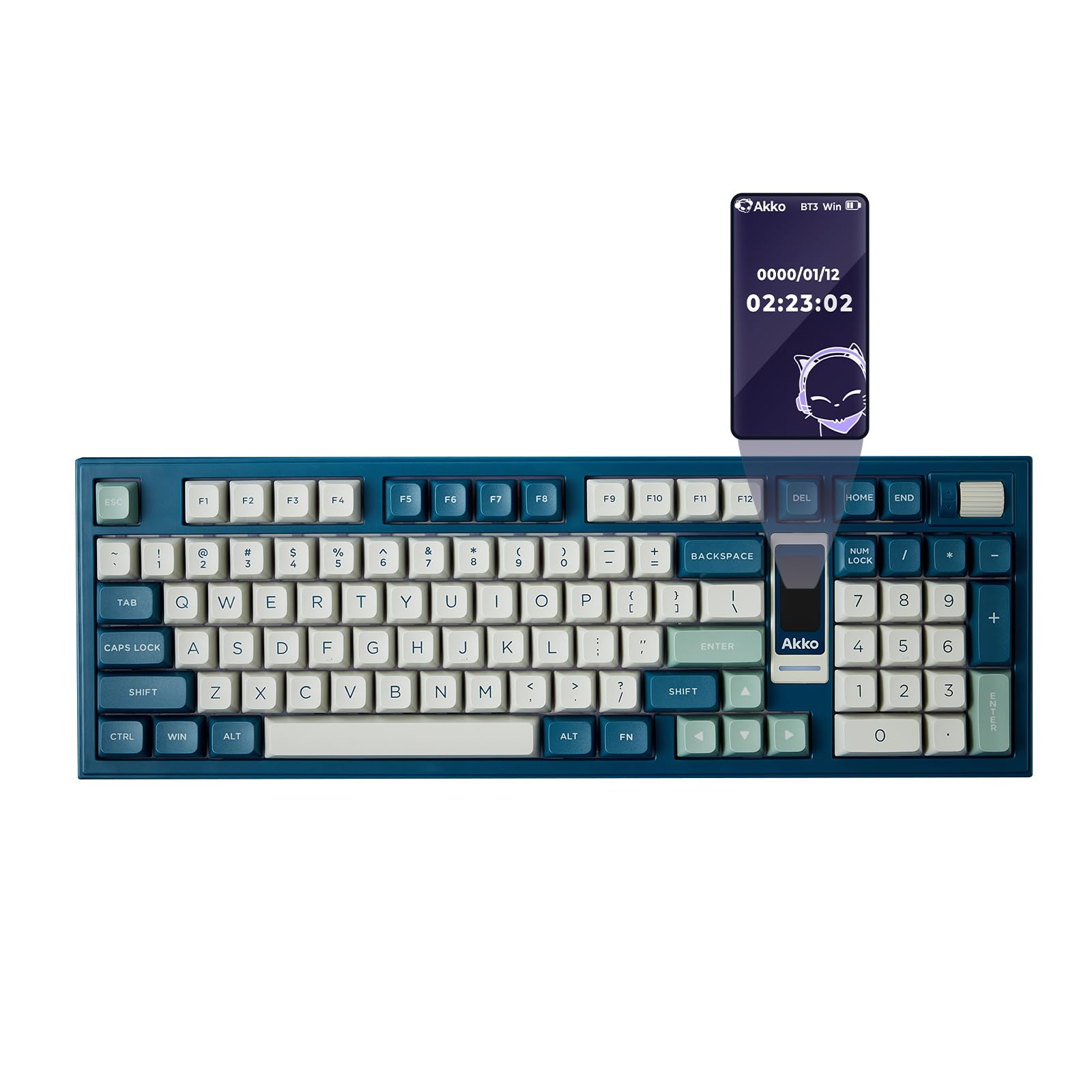 Akko 5098B Wireless Gaming Keyboard with Screen, Ink Green Mechanical Keyboard with Scroll Wheel, Hot-Swappable Gaming Keyboard with Numberpad, RGB Gasket Keyboard, Kailh Ice Cream Pink Switch