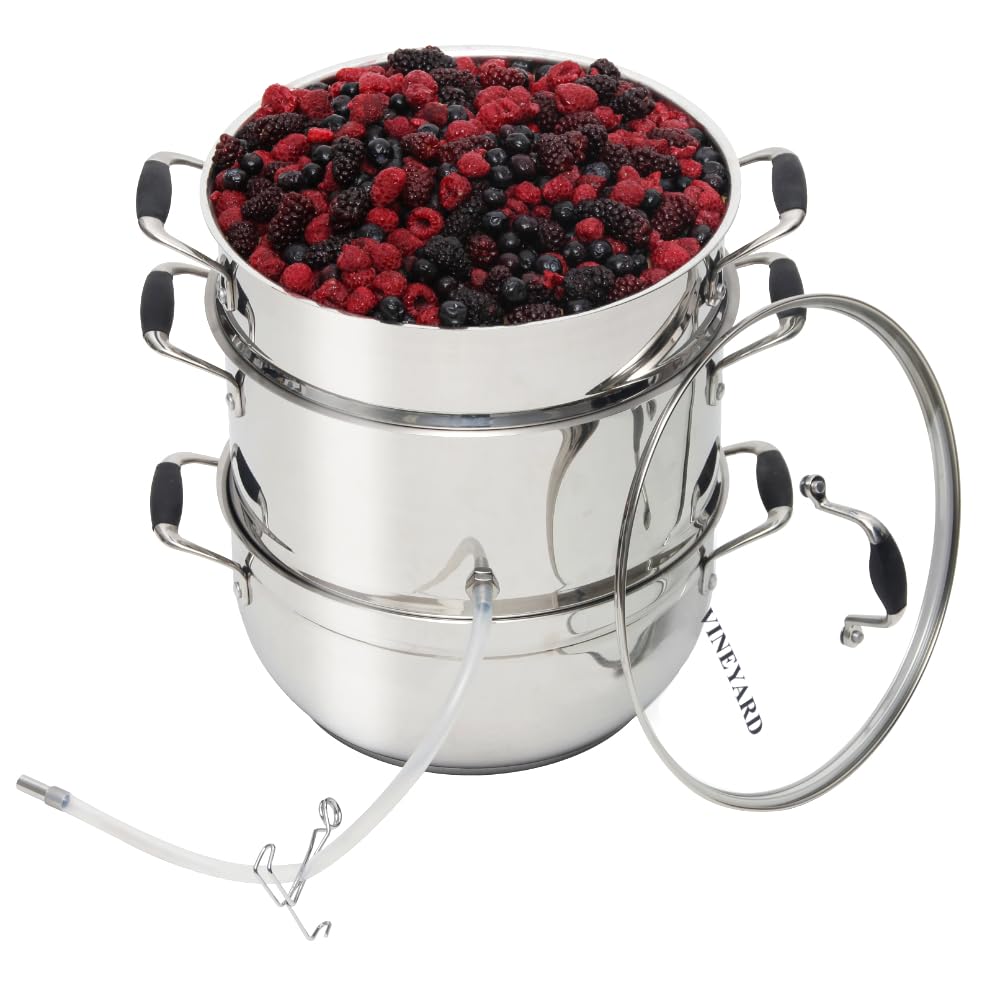 VINEYARD Deluxe Stainless Steel Steam Juicer & Roaster Set - Induction Friendly, Tempered Glass Lid, Cool-Touch Handles, 8 Quart Capacity