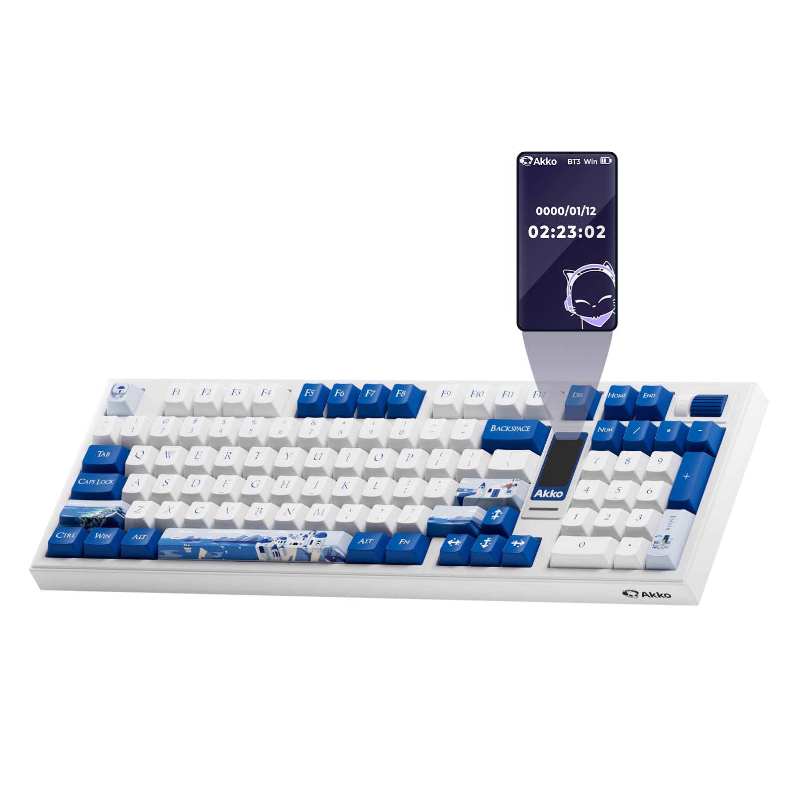 Akko 5098B Wireless Gaming Keyboard with Screen, Santorini Mechanical Keyboard with Scroll Wheel, Hot-Swappable Gaming Keyboard with Numberpad, RGB Gasket Keyboard, Piano Pre Lubed Switch