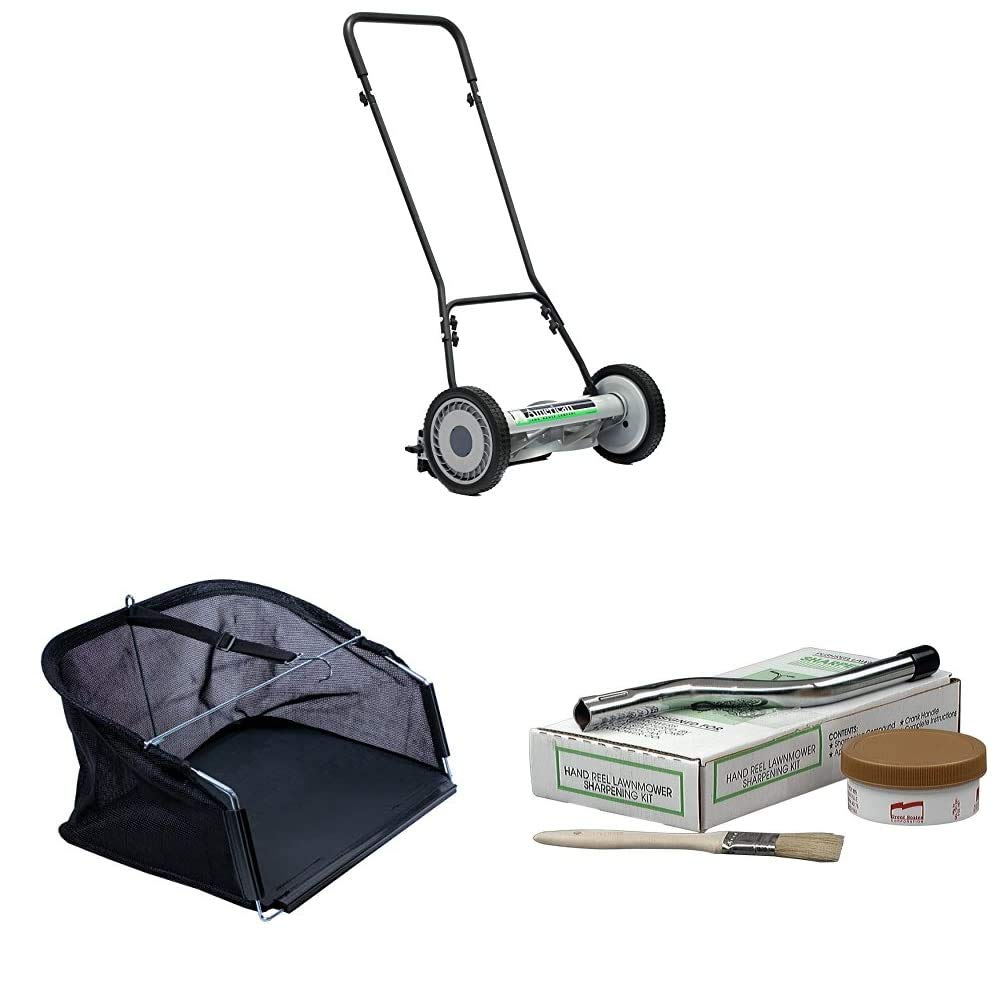 American Lawn Mower Company 1815-18 18-Inch Push Reel Lawn Mower & Sharpening Kit & Grass Catcher Bundle