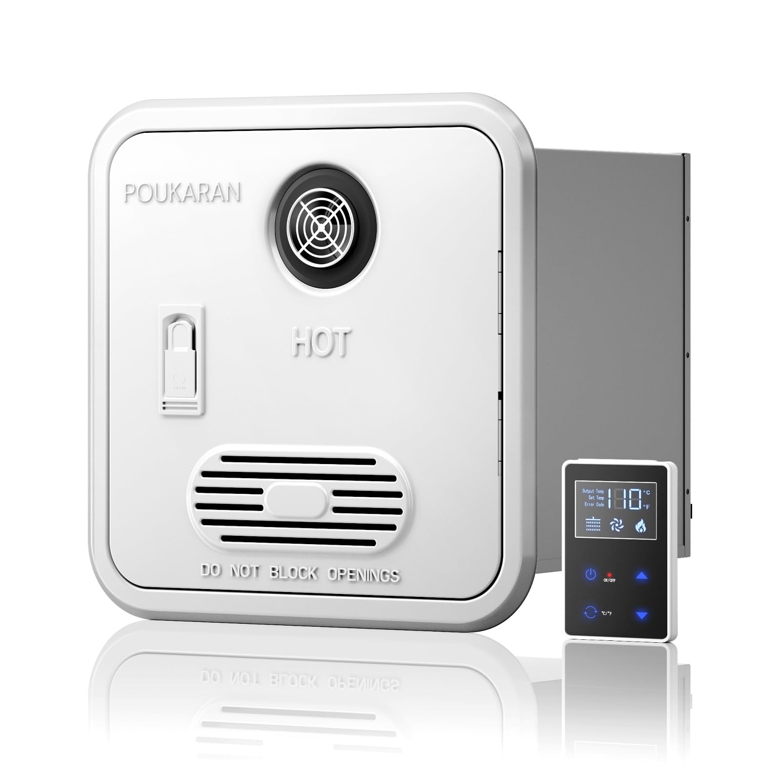 Poukaran RV Tankless Water Heater, 55000 BTUs RV Instant Hot Water Heater with 15 x 15 inches Door & Remote Controller, DC 12V MAX 3.9GPM, Propane Gas Power Technology, Compatible with All RVs (White)