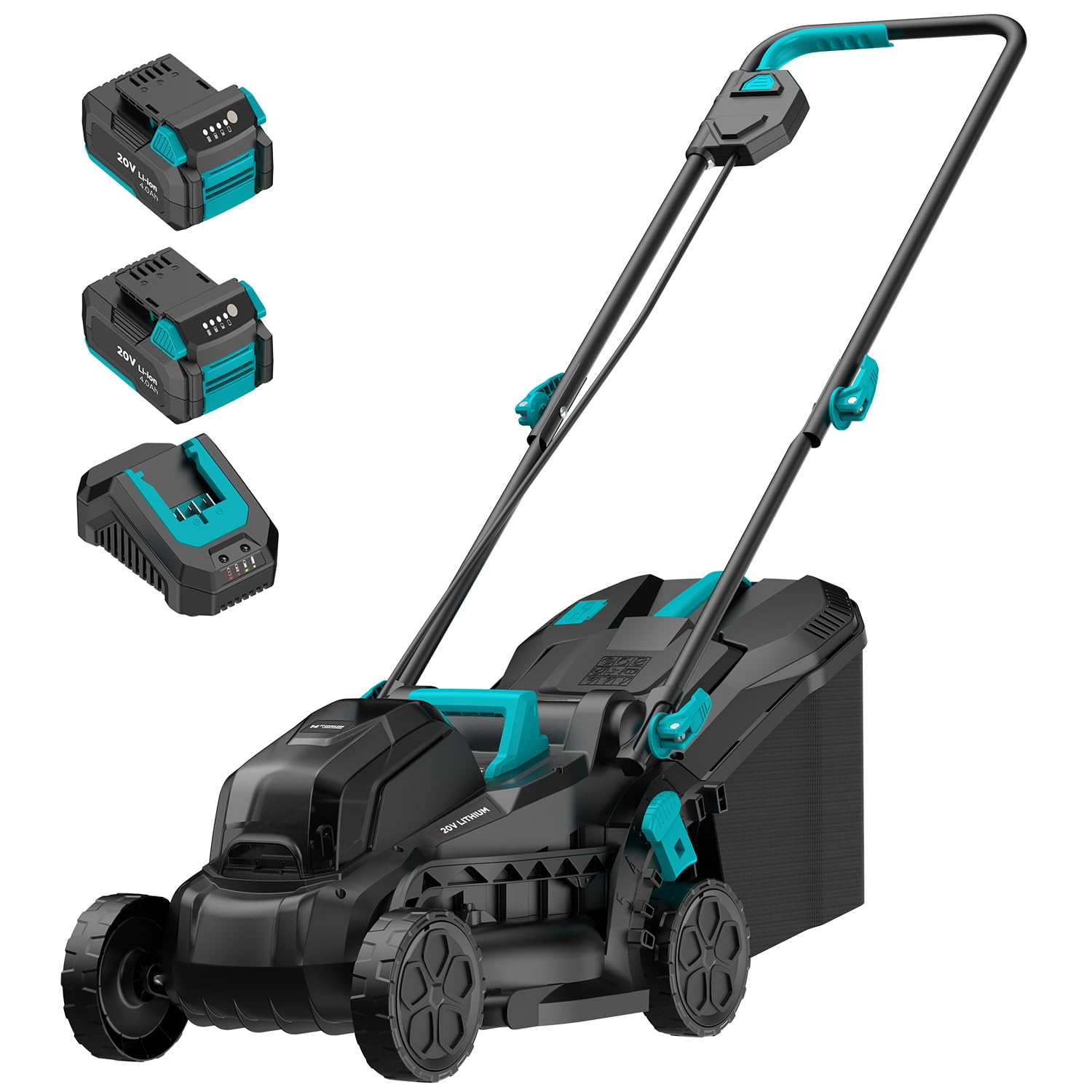 MightyMow Electric Lawn Mower with Brushless Motor, 20V 13 inch Cordless Lawn Mower with 5-Position Cutting Height Adjustment, 2x4.0Ah Battery and Charger Included