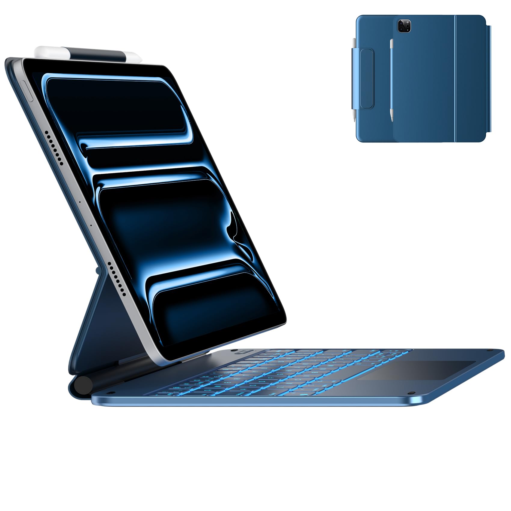 typecase Keyboard Case for iPad Pro 11-inch (M4) 2024,Magic Keyboard with 11 Colors Backlight for iPad Pro 11,Keyboard Case with Pencil Holder,Multi-Touch Trackpad,Easy-Set Magnetic Stand,Pacific Blue