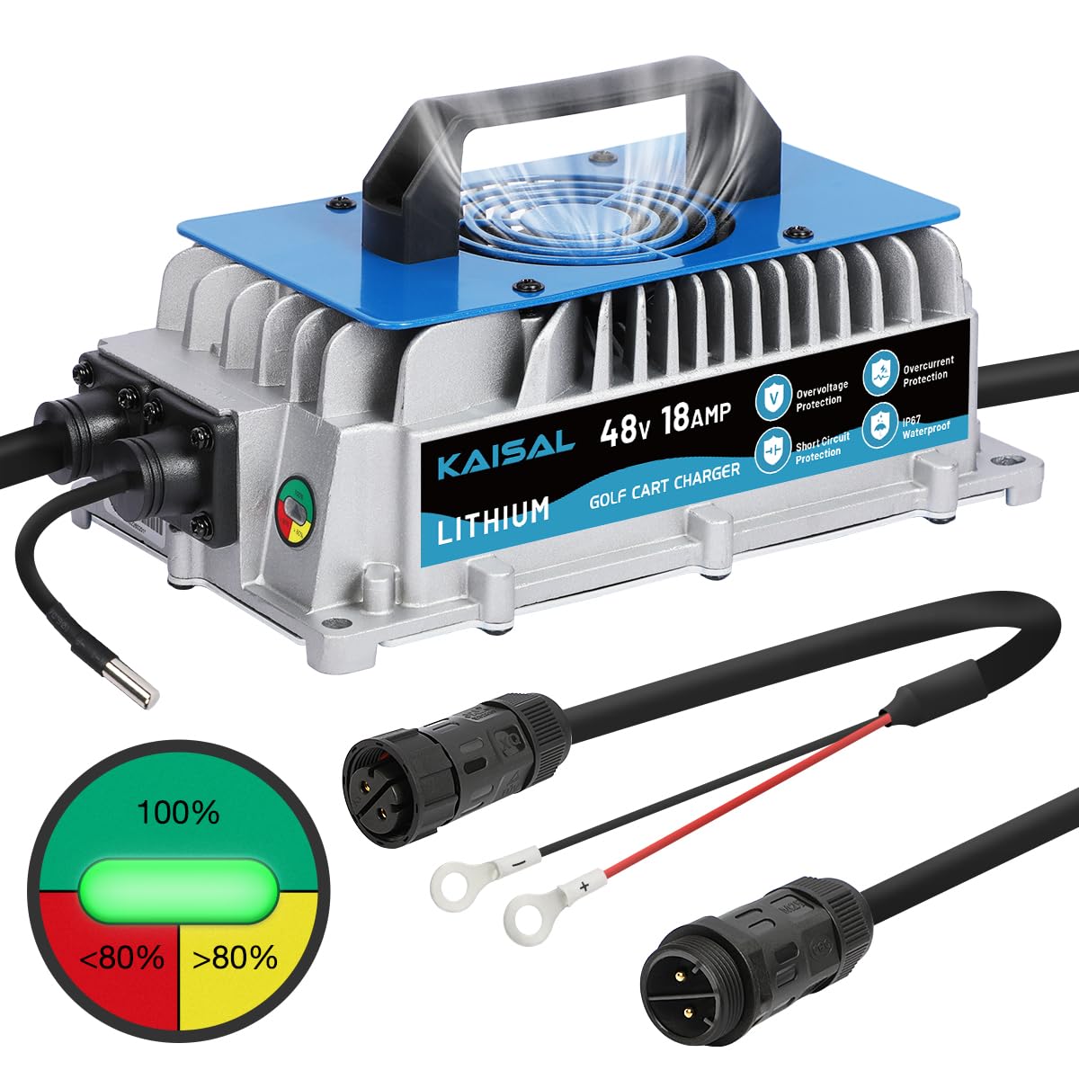 Lithium Battery Charger 48 Volt/58.4V 18A for 48V (51.2V) LiFePO4 Battery 1250W Lifepo4 Battery Charger 48 Volt, IP67 Waterproof, for Golf Cart, Forklift, Electric Outboard, Boat, Solar, RV, Off-Grid