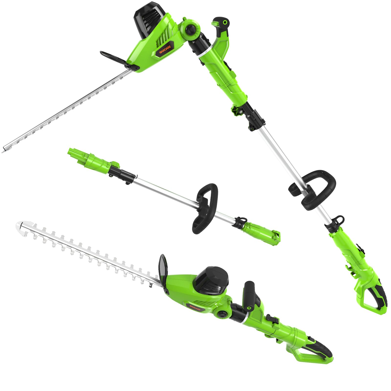 GARCARE 2 in 1 Electric Pole Hedge Trimmer, Power Hedge Trimmer with 18 inch Dual-Action Laser Cut & Adjustable Cutting Head, 4.8Amp, 600W, Corded